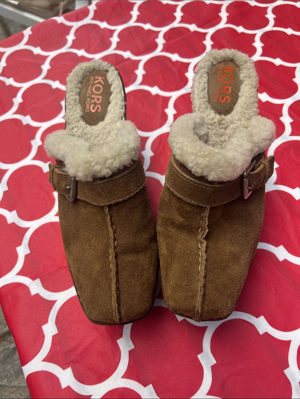 Michael Kors Kids Brown Suede Shearling Clog Slippers